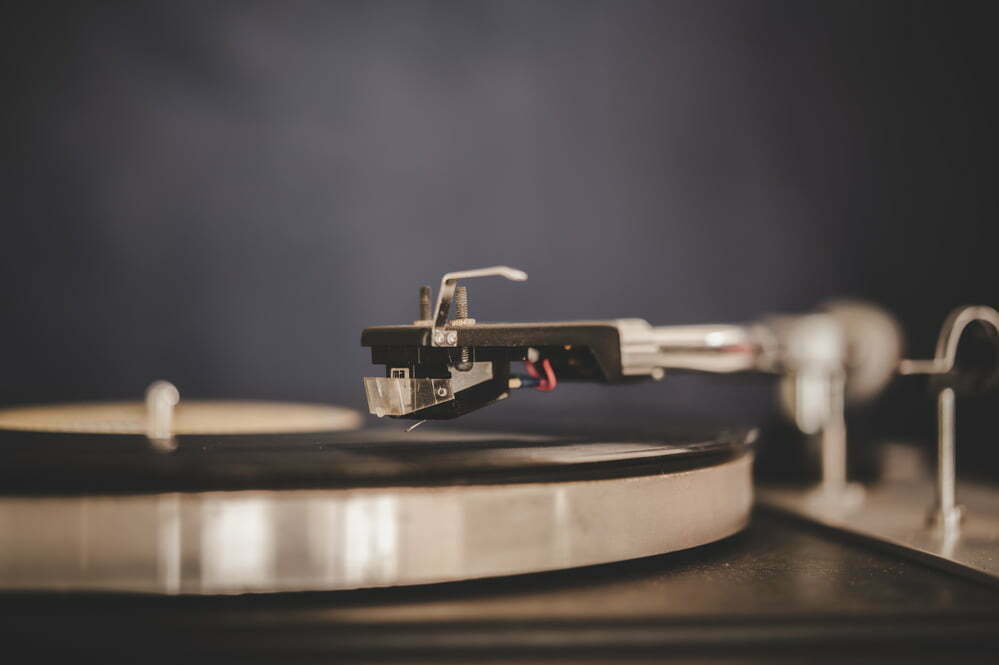 Spinning Record Player With Vintage Vinyl, Turntable Player And Vinyl Record.