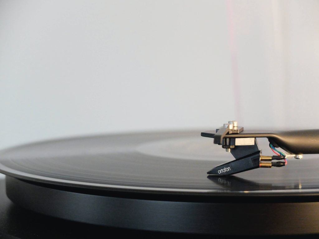 Closeup of Ortofon turntable cartridge.