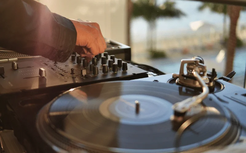 dj playing on a turntable