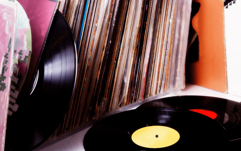 Vinyl records in a library
